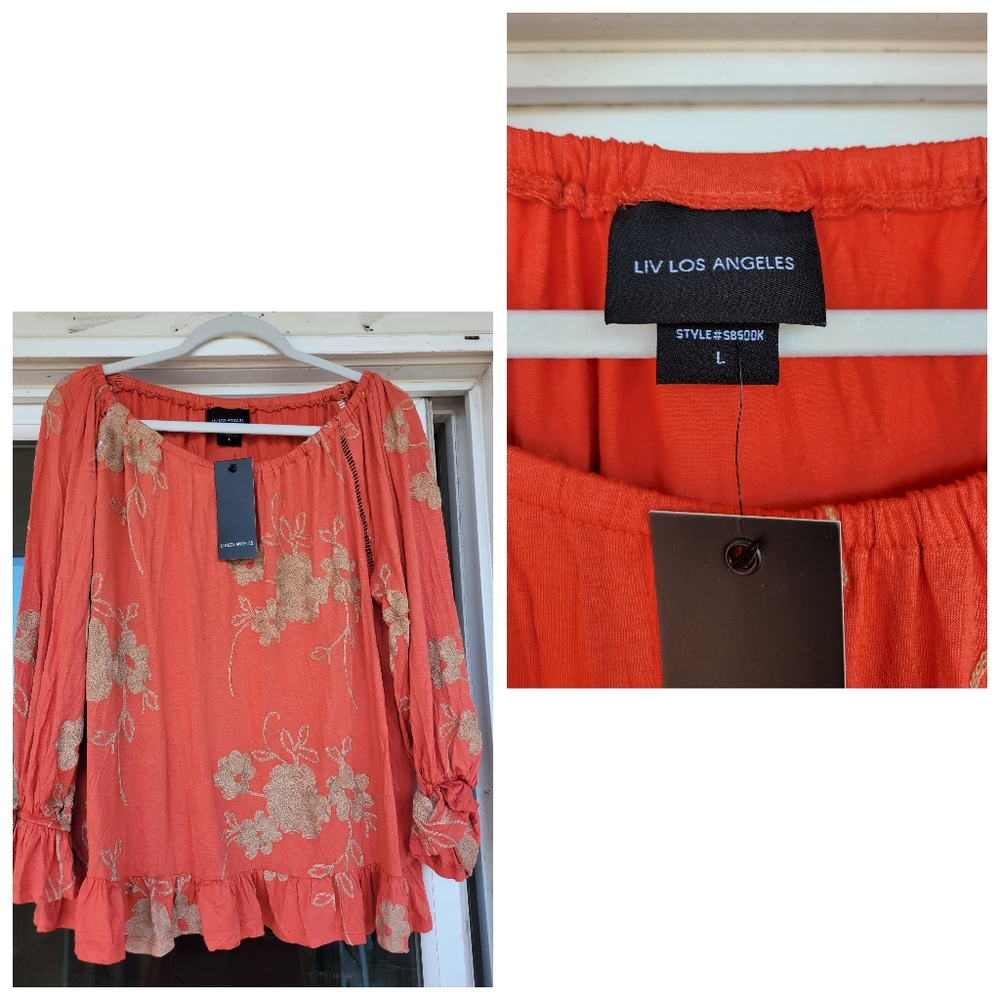 Liv Los Angeles Floral Embroidery Peasant Top